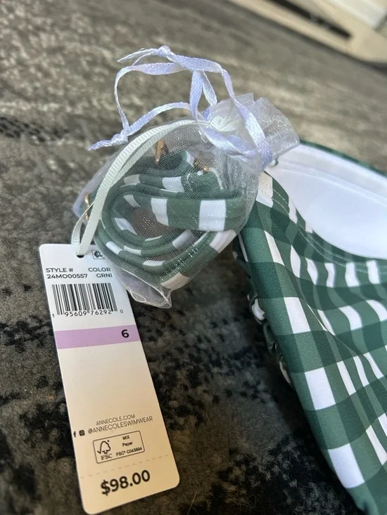 NWT ANNE COLE Gingham Ruched One Piece Bathing Suit - Picture 10 of 12